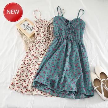 

Streetwear Womenn women's dresses Floral Slip Dress Student Summer Anti-Glossy Fresh Dress Female Bohemian