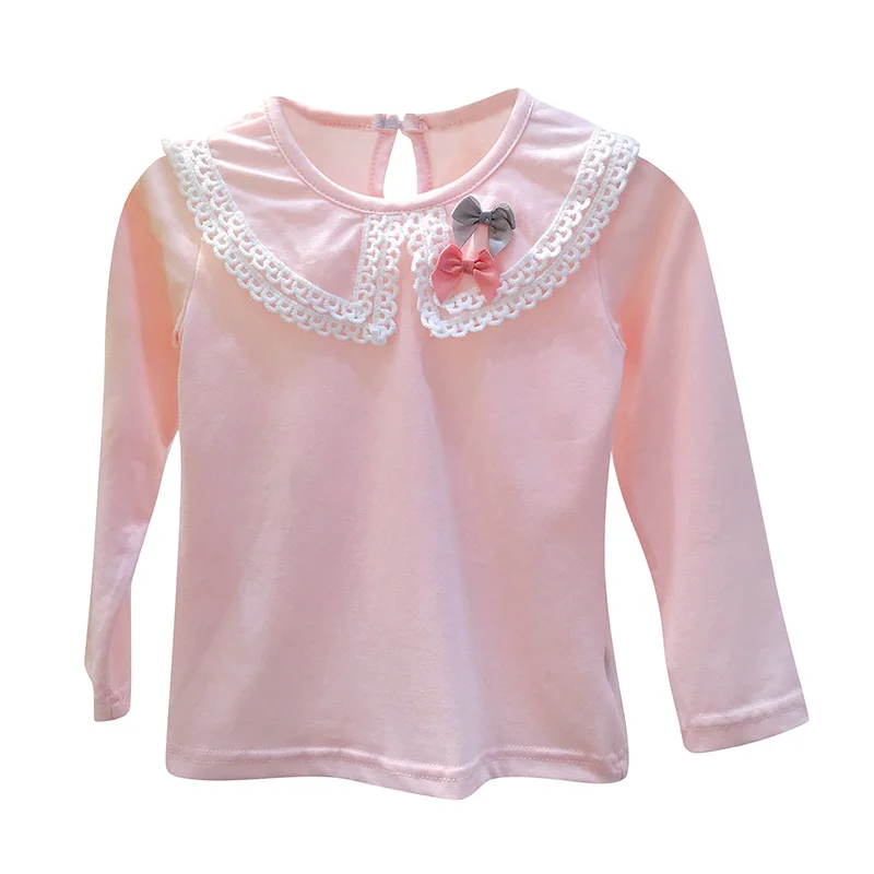 B2 Осенние футболки с длинными рукавами для маленьких девочек топы ярких цветов с оборками, повседневные однотонные футболки для девочек одежда принцессы - Цвет: B2