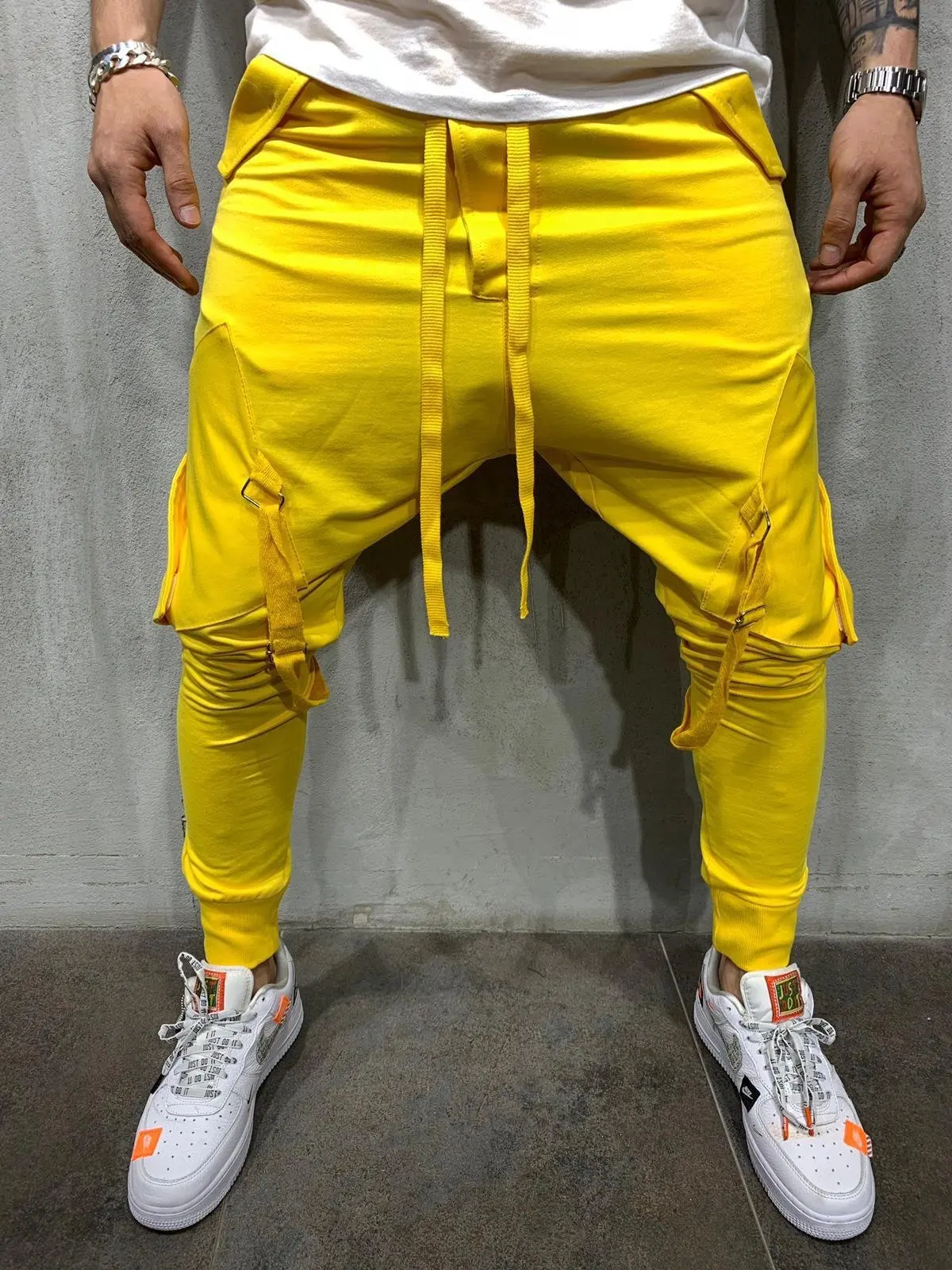 

'Men's Tracksuit Pants with Tether, Hip Hop, Big Pocket and Leg Straps Sweatpants Casual Full Length Pants