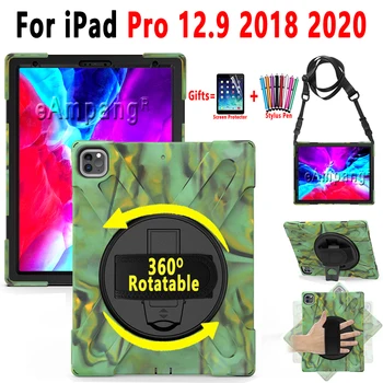 

Kids Children Safe Cover for iPad Pro 12.9 Case for Apple iPad Pro 12.9 2018 2020 Case 360 Rotate Anti-Fall Hand Shoulder Strap