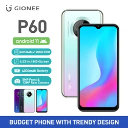 GIONEE – téléphone portable P60, Version globale, 4 go + 128 go, Android 11, écran HD + de 6.53 pouces, Helio P60 Octa Core, à la mode 