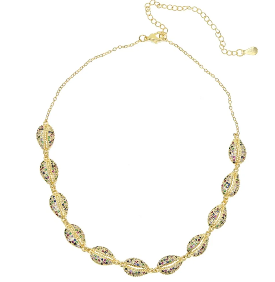 rainbow necklace Летние пляжные модные для женщин сексуальные чокер Позолоченные ювелирные изделия белые радужные цветные cz морские раковины Дизайнерское колье бижутерия - Окраска металла: rainbow necklace