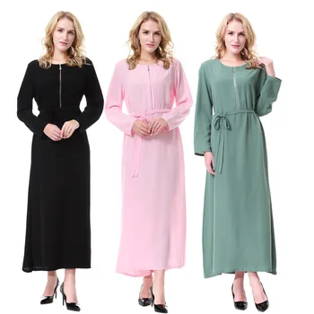 

Muslim Maxi Dress Zipper O-neck Abaya Long Vestidos Solid Robe Gowns Tunic Jubah Ramadan Prayer Prarty Night Dresses Islamic