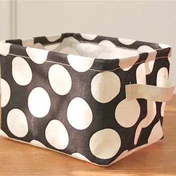 

Fresh Polka Dot Cotton And Linen Storage Basket Brown Cleaning Bag Bucket For Homeuse Bag Case Kep Bathroom
