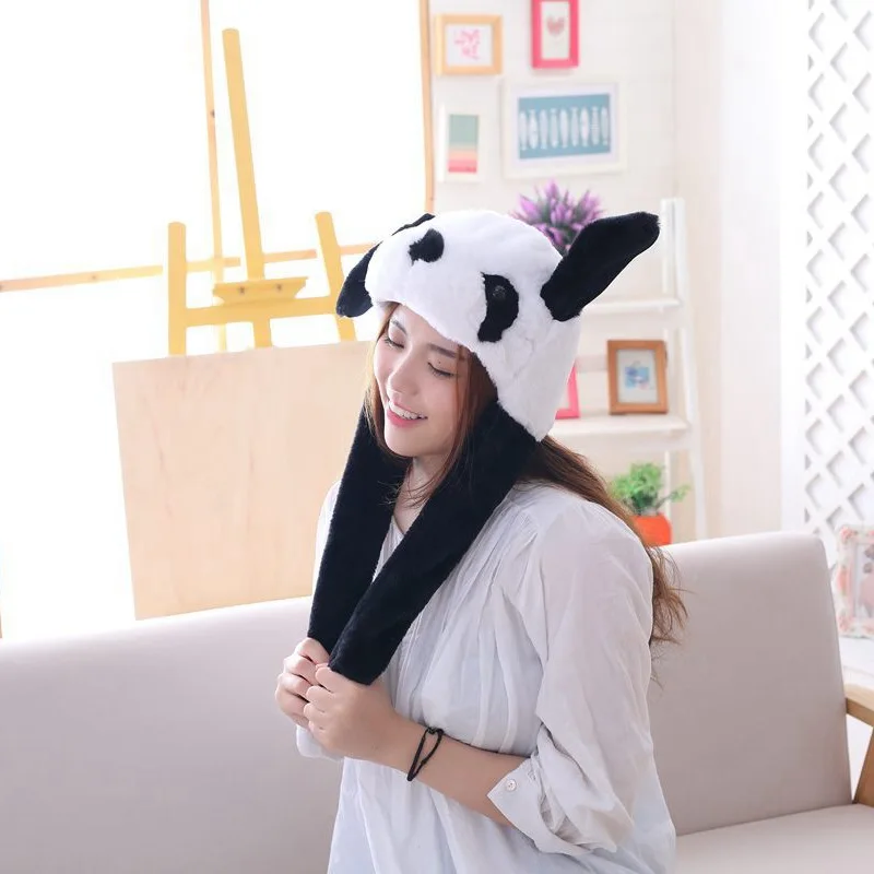 Guangzhou Enfants Adulte Court en Peluche Mignon 3D Cartoon Panda Animal Chapeau avec Oreilles en Mouvement Double Airbag Pattes Chaud Oreillette Cap Jouet Accessoires De Fête Chapeau en Peluche 1#