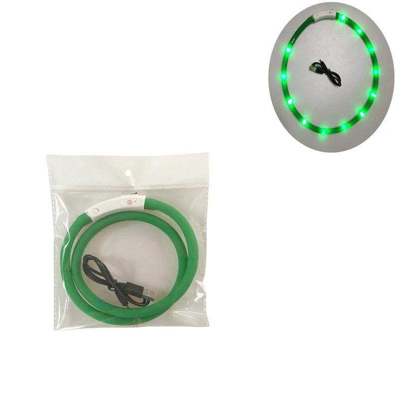 Green Водонепроницаемый перезаряжаемый USB светодиодный ошейник для собак, светящийся в темноте, аксессуары для собак, светодиодный ошейник для маленьких собак - Цвет: Green