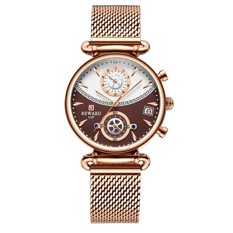WOMEN-ROSE GOLD Женские часы, брендовые Роскошные спортивные часы с хронографом, женские часы под платье из розового золота, полностью Стальные наручные часы с сетчатым ремешком В миланском стиле - Цвет: WOMEN-ROSE GOLD