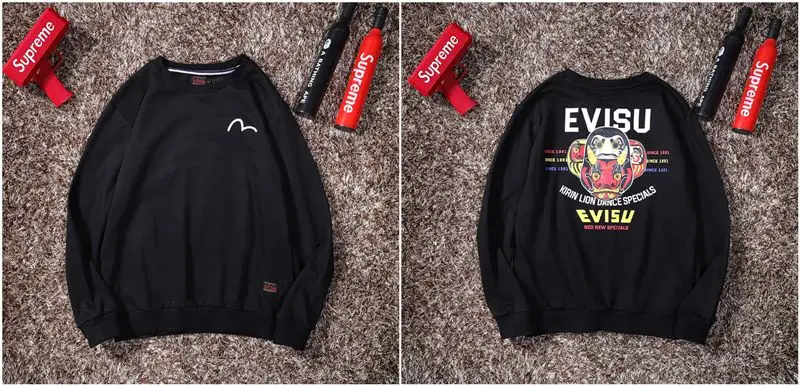 Evisu осенне-зимний мужской свитер с круглым вырезом, теплый дышащий Модный хлопковый свитер с принтом и длинными рукавами для мужчин и женщин, одежда для влюбленных