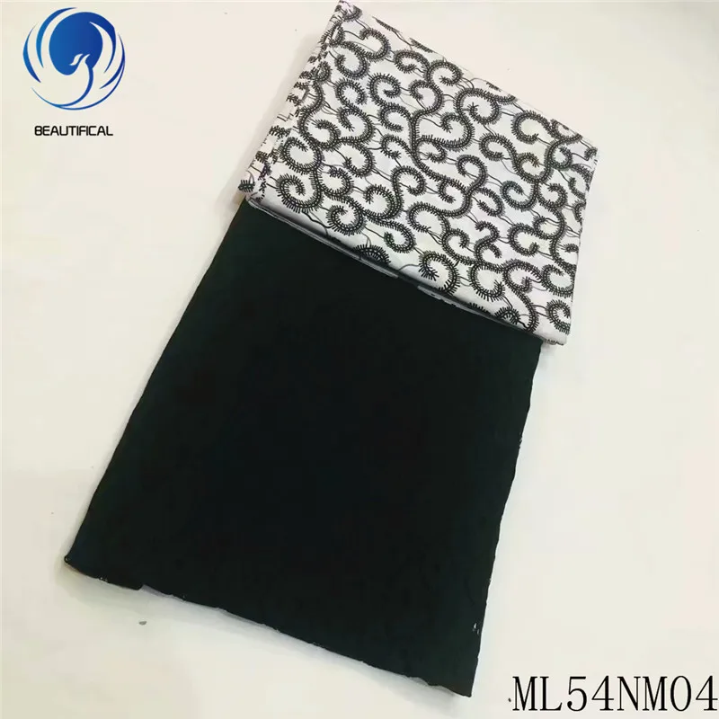 

Beautifical 3yards cotton wax fabrics with black cord lace fabric 2.5yards High quality nigerian wax and lace fabric ML54NM04