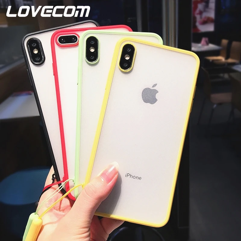 

LOVECOM Phone Case For iPhone XR XS Max 6 6S 7 8 Plus X Solid Candy Color Soft TPU Clear Phone Back Cover Coque with String Gift