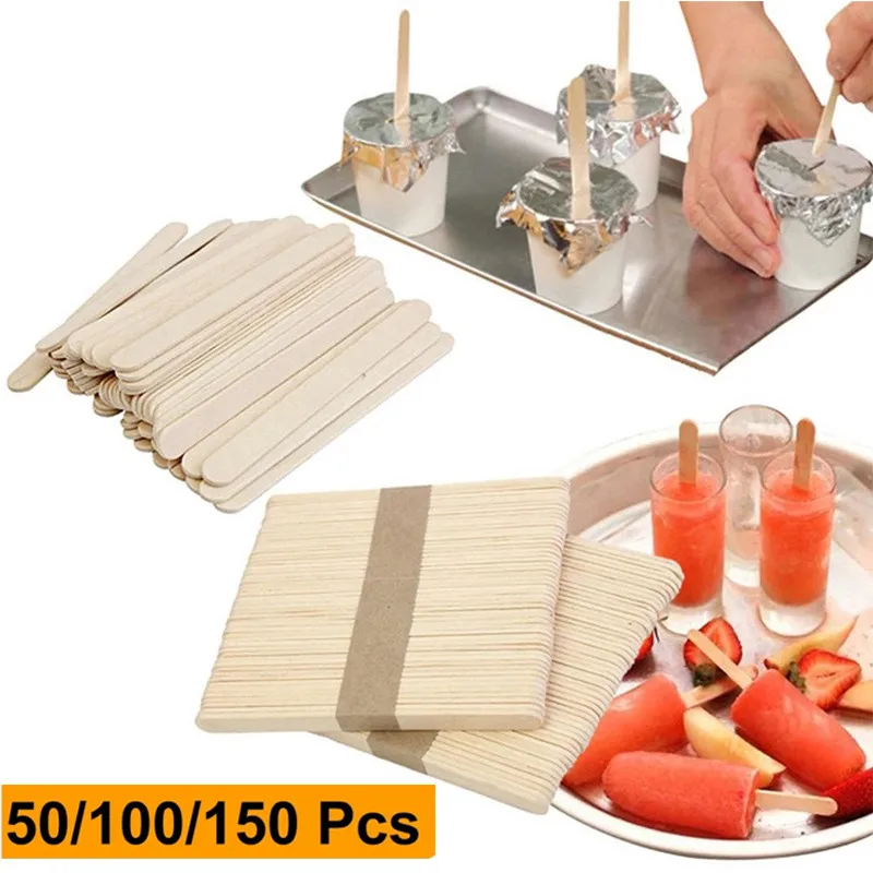 50/100/150Pcs/Set Popsicle Sticks Natural Wooden Pop Popsicle Sticks Length Wood Craft Ice Cream Popsicl Accesorios