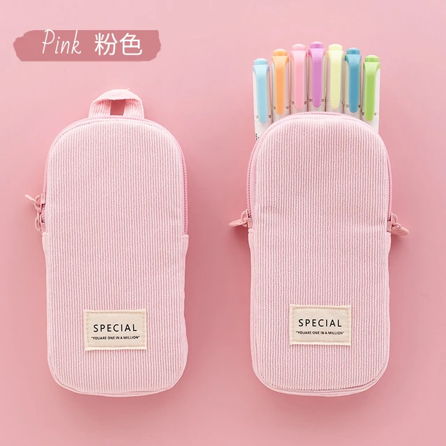 Large Capacity Pencil Case Portable Corduroy Pen Bag Colorful Cute