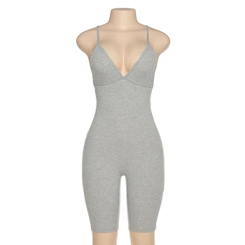 

Women Solid Color Skinny Sexy Backless Rompers Ladies Summer Elastic Sports Casual Jumpsuits