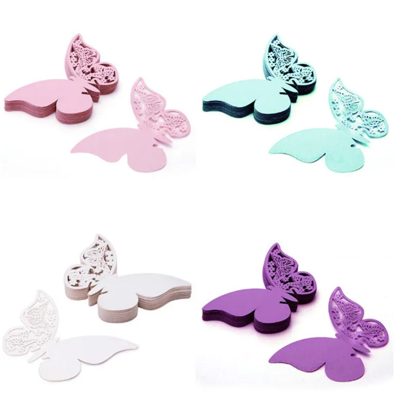 50pcs/set Wholesale Wedding Supplies Butterfly Name Place Card Holder Wedding Party Table Wine Glass Decoration Party Event