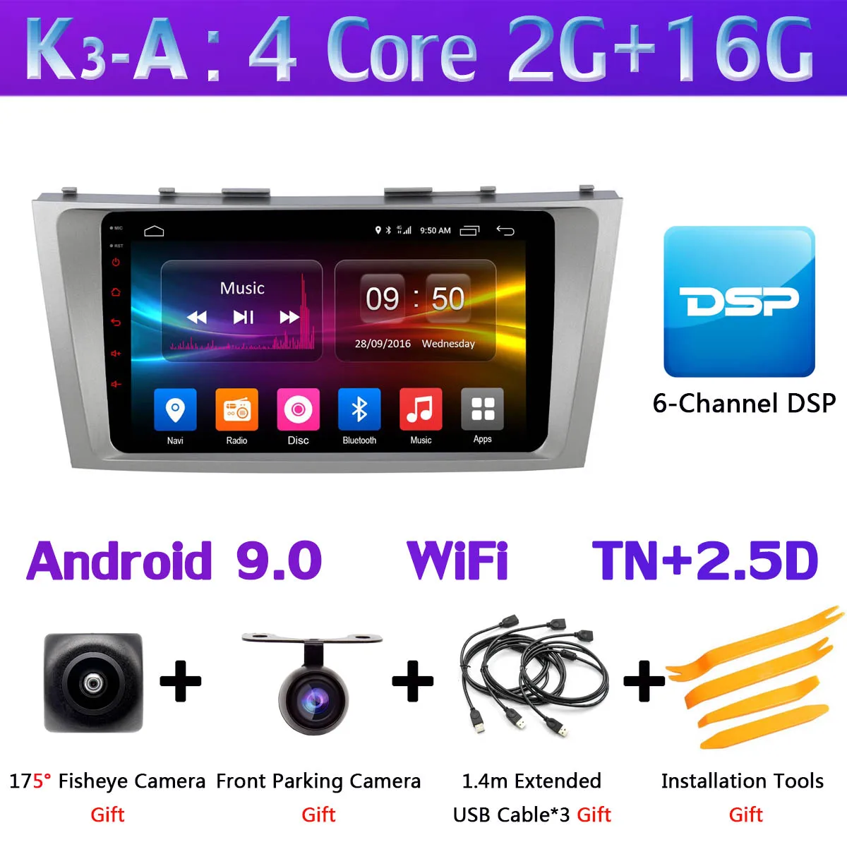 360 ° 4 × камера Android 9,0 8Core 4G+ 64G Автомобильный DVD Мультимедиа gps для Toyota Camry 2007-2011 2013 головное устройство стерео SPDIF DSP CarPlay - Цвет: K3-A