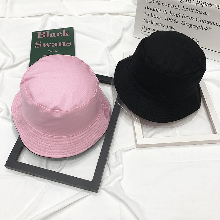 Bucket Hats Women Solid Simple All-match Double-sided Cap Womens High Quality Female Harajuku Black Sunscreen Hat Accessories - Цвет: pink