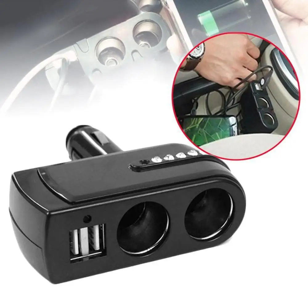 Новинка, зарядное устройство, черный, 2 USB+ двойной разъем, автомобильный прикуриватель, автомобильный разветвитель для мобильного телефона, автомобильное зарядное устройство