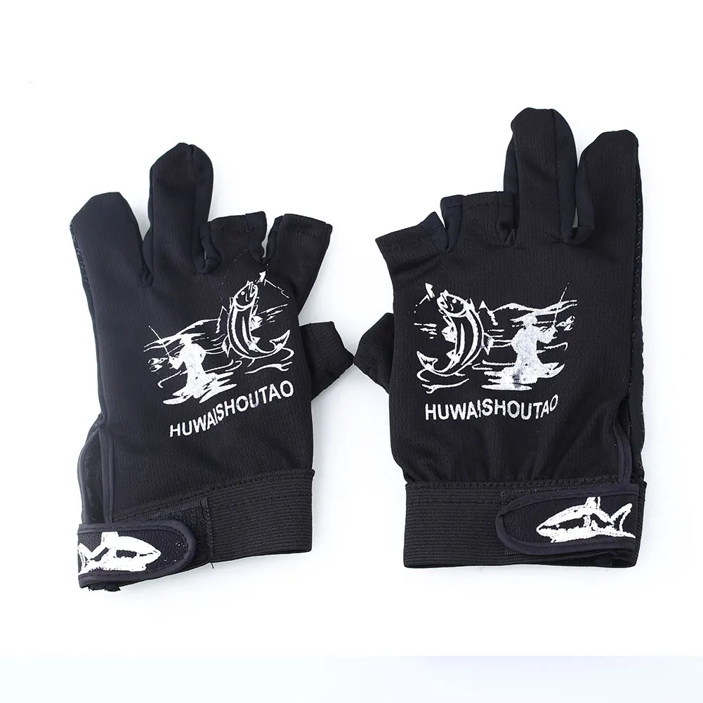 Водонепроницаемые Нескользящие нескользящие перчатки для взрослых с 3 вырезами, спортивные перчатки для рыбалки - Цвет: Черный