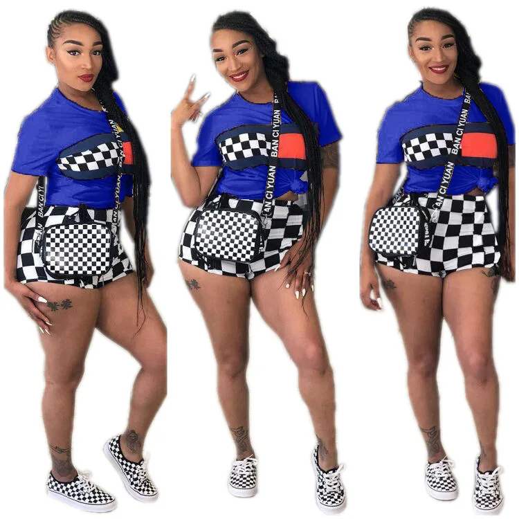 plus size summer two piece set crop top and shorts set 2 piece set women club outfits matching sets ensemble femme 2 pieces S641 - Цвет: blue