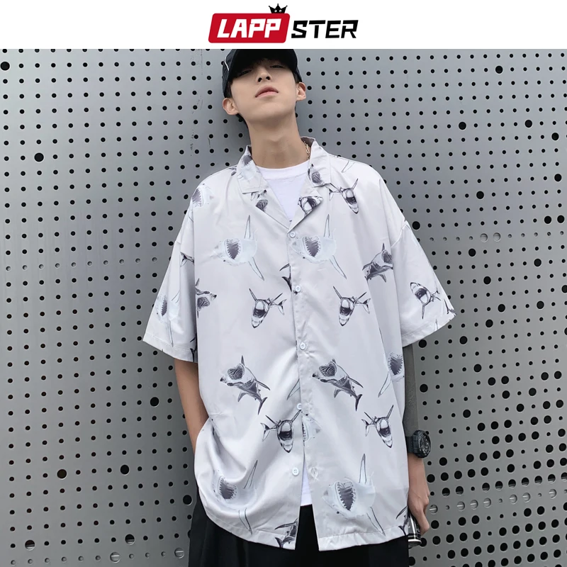 LAPPSTER Men Shark Harajuku Shirts Short Sleeve 2020 Summer Mens Streetwear Hip Hop Shirts 3 Colors Hawaiian Shirt Plus Size LAPPSTER Men Shark Harajuku Shirts Short Sleeve 2020 Summer Mens Streetwear Hip Hop Shirts 3 Colors Hawaiian Shirt Plus Size