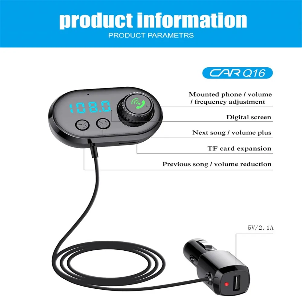color1 Q16 Bluetooth FM передатчик Bluetooth адаптер авто радио передатчик, 2-Порты и разъёмы USB Ladeger? t mit QC3.0 - Название цвета: color1
