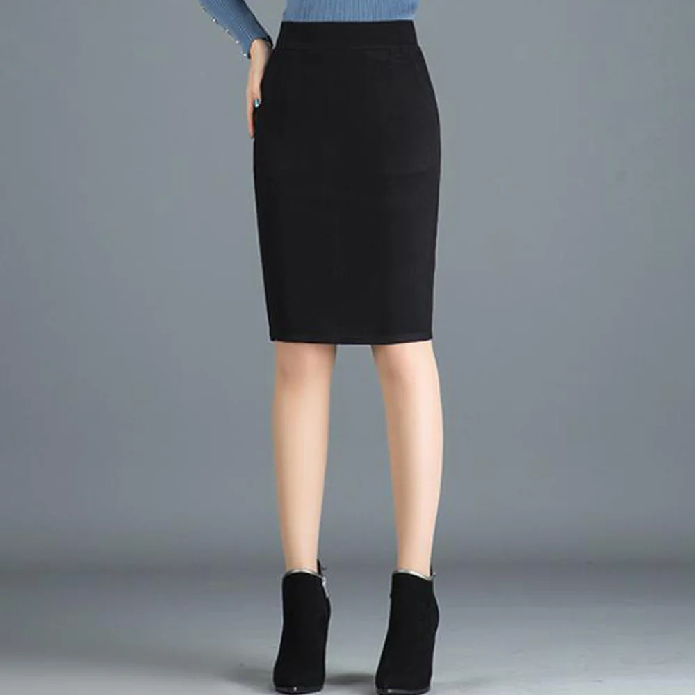 Black Skirt Осенняя шерстяная юбка с высокой талией Женская Черная винтажная офис, женское облегающее платье-карандаш длиной до колена Юбки Женские Большие размеры шерстяная юбка 3XL - Цвет: Black Skirt