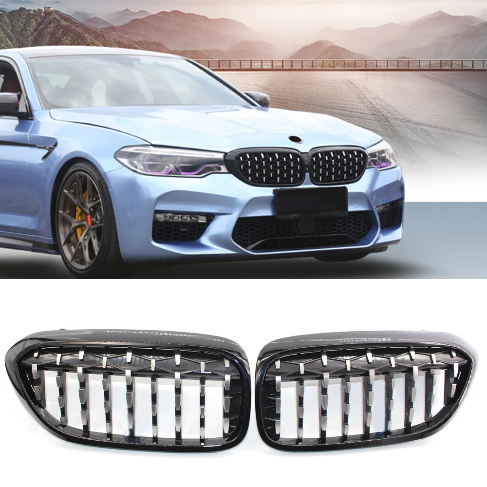 

A Pair Car Front Bumper Kidney Grille Grill Diamond Meteor Style For BMW 5 Series G30 G38 2017 2018 2019 2020 Auto Accessories