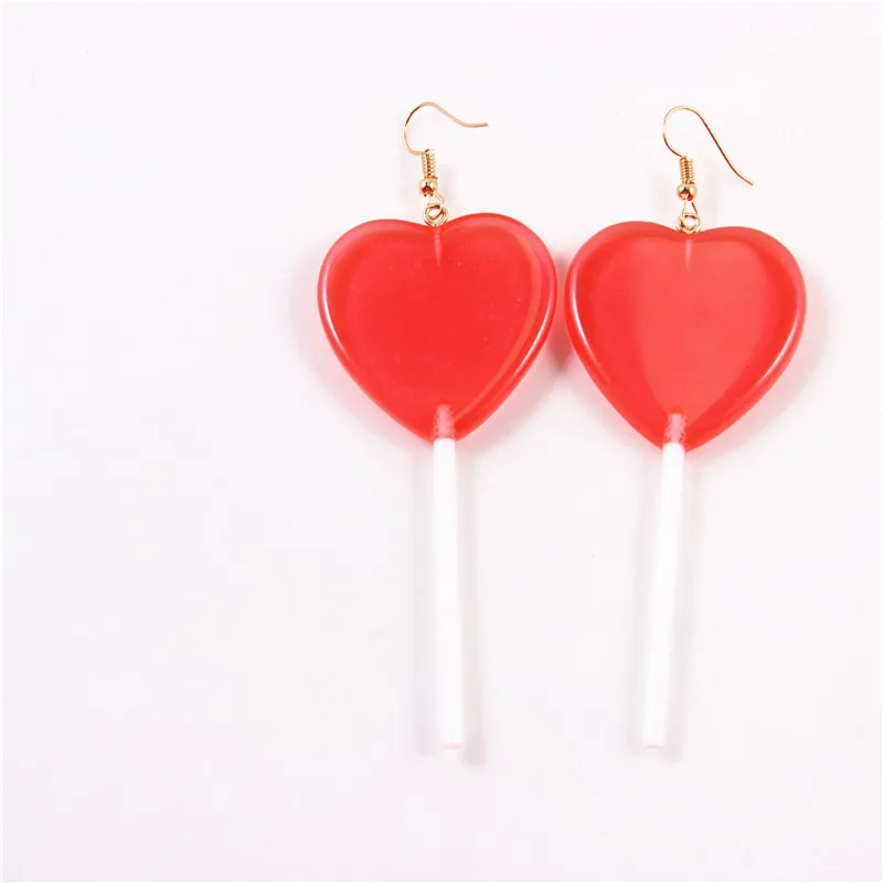 Акриловые серьги леденец женские красное сердце желтый пентаграмма дружба