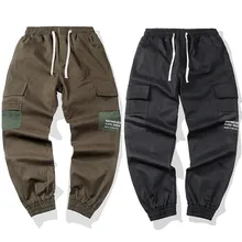 Свободные брюки-карго, мужские летние повседневные Лоскутные брюки, брюки с карманами, Мужские штаны-шаровары на завязках