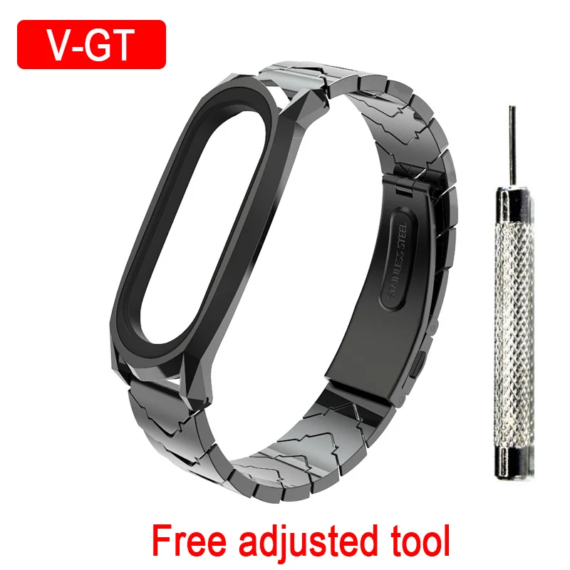 V-GT Black Металлический ремешок для mi Band 4 ремешок Безвинтовой браслет из нержавеющей стали для Xiaomi mi ремешок 4 Металлический Замена ремешка аксессуары - Цвет: V-GT Black