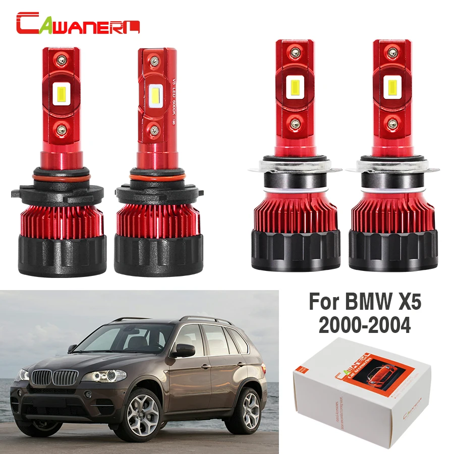 Cawanerl 4 X Car Accessories 9005 H7 LED Lamp Headlight High Low Beam 9000LM White 12V For BMW X5 2000 2001 2002 2003 2004 | Автомобили и