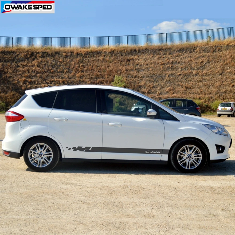 Автомобильный Стайлинг, наклейка на дверь, боковую юбку для Ford C-MAX, гоночные спортивные полосы, авто Декор для тела, Виниловая наклейка, водонепроницаемые автомобильные аксессуары