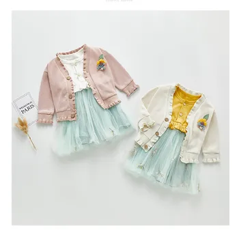 

Newborn Baby Girl Clothes Set Spring Baby Dresses + Coat 2Pcs For Girls Clothing Set Baby Sweater Ruffles Infant Dresses Lace
