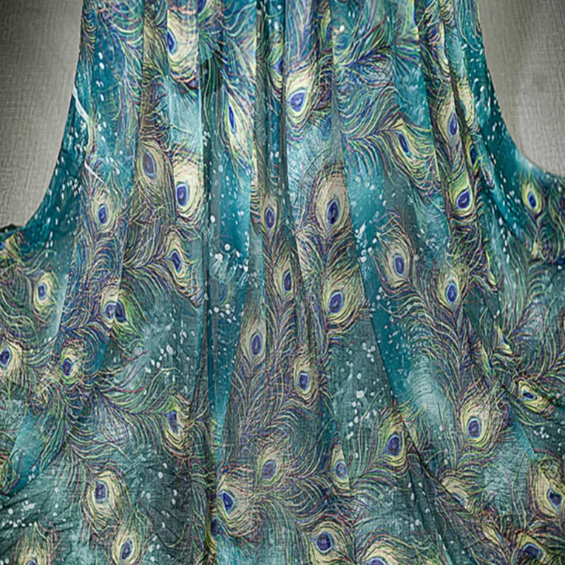 Модное малахитовое зеленое перо павлина стрейч-тюль платье представление платье ткань, продано метр