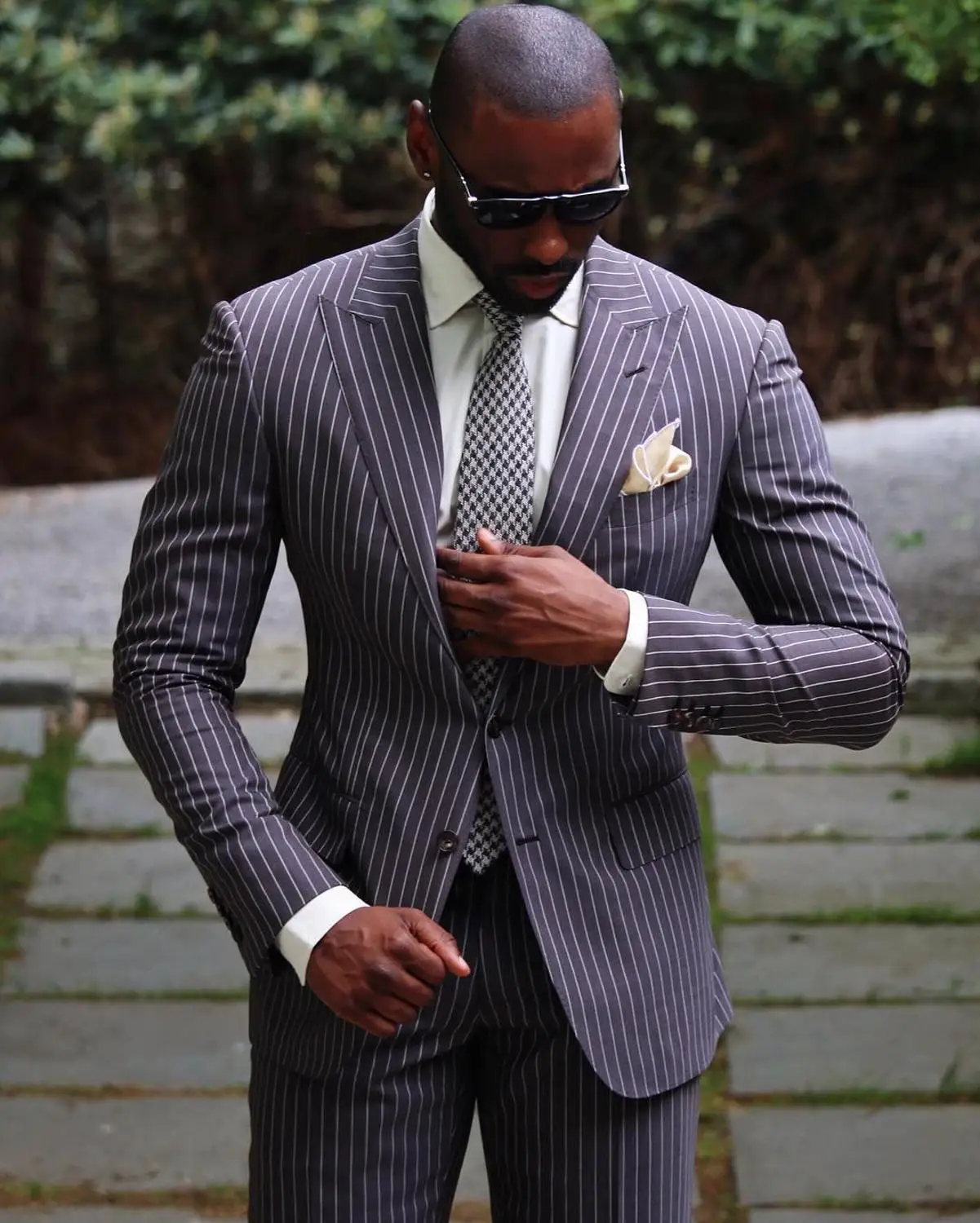 Purple Pinstripe Groom Wedding Suits 
