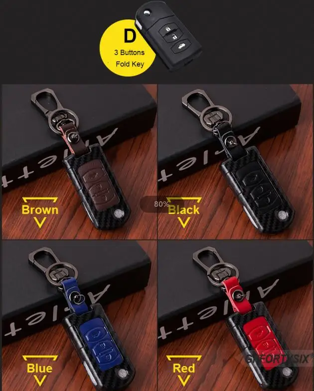 fold key D model Углеродное волокно Флип складной дистанционный автомобильный брелок автомобильный чехол Стильный автомобильный ключ чехол кожаный брелок для Mazda 2 3 5 6 RX8 MX5 CX-7 - Название цвета: fold key D model
