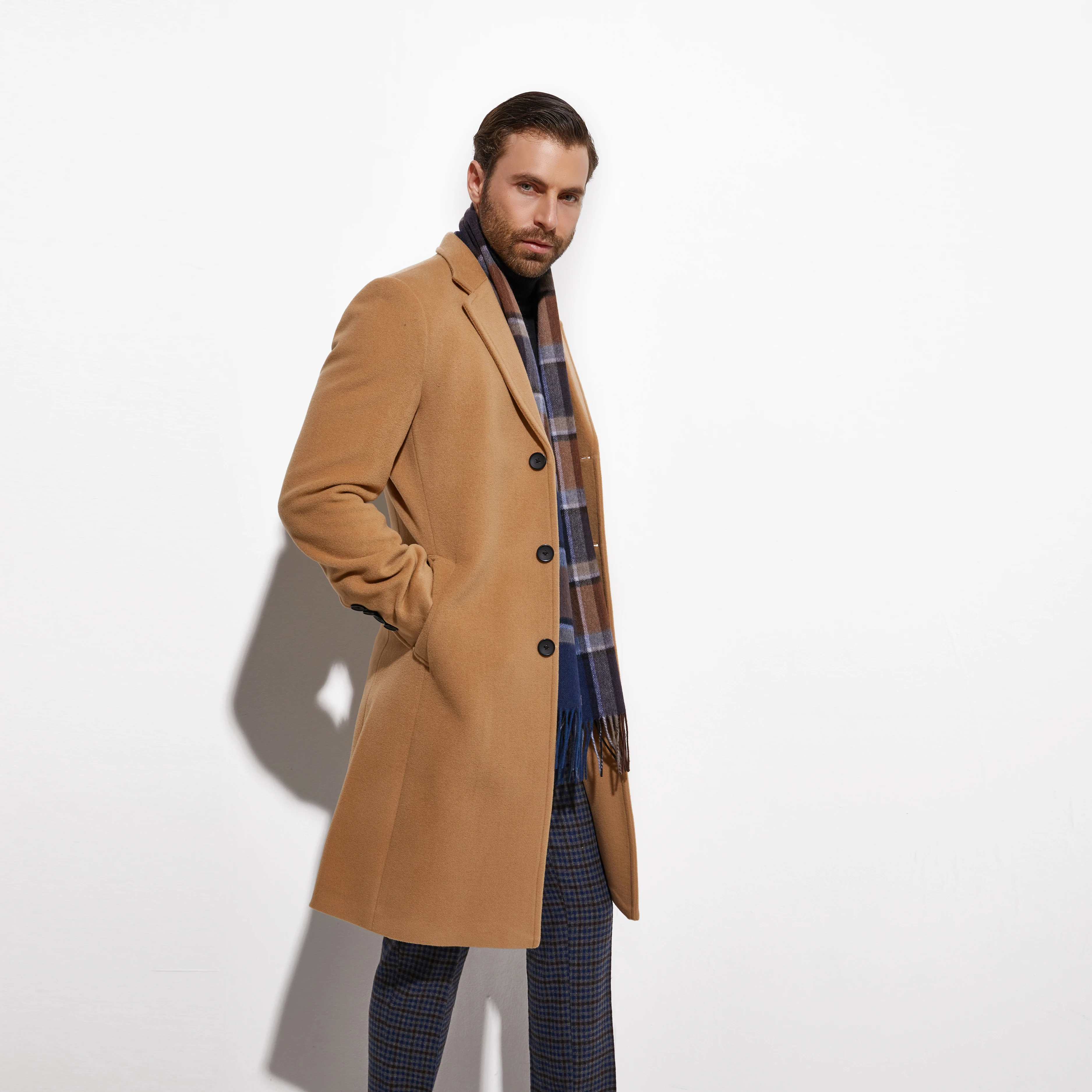 Trendy Stylish Heavy Warm Winter Camel Topcoat Custom Made Warm Wool Blend Tailored Jacket Slim Fashion Golden Trench Coat Men