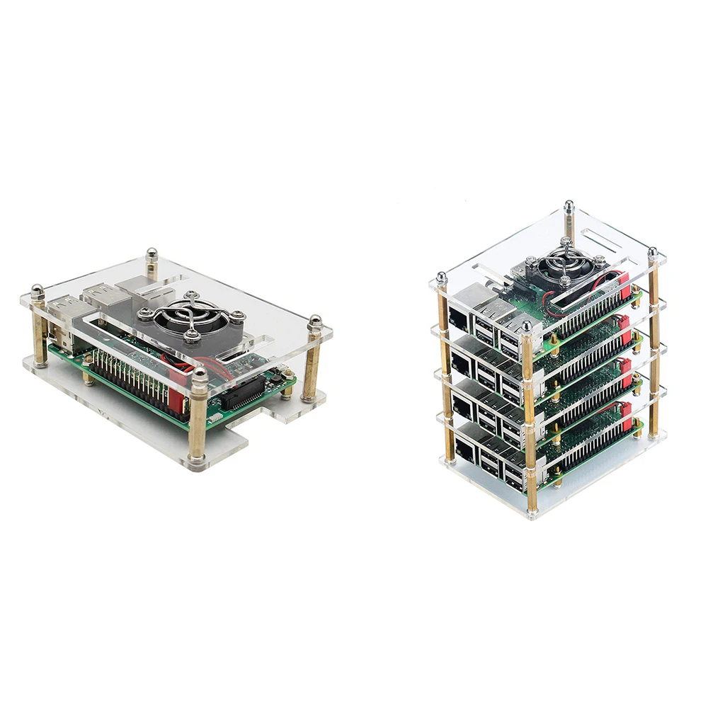 Raspberry Pi 4 Чехол акриловый кластер чехол 4-слойный с охлаждающим вентилятором для Raspberry Pi 4 Модель B/3B