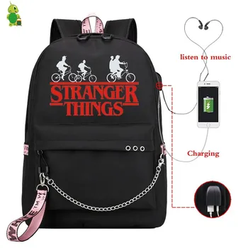 

Mochila Stranger Things Backpack Usb Charge Laptop Backpack School Bags for Teenage Girls Women Backpacks Korean Travel Backpack