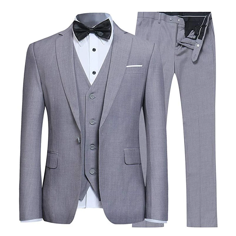 Light Grey Мужские формальные костюмы модные Бизнес Повседневное банкет мужской костюм черный, серый, фиолетовый, красный мужской костюм для выпускного вечера, четыре предмета в комплекте для свадьбы - Цвет: Light Grey