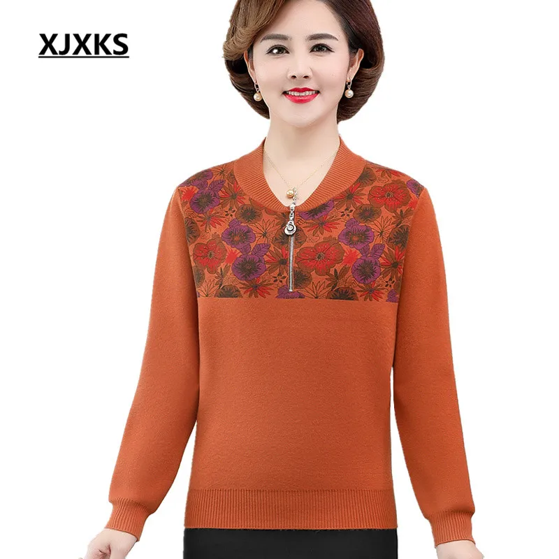 

XJXKS New 2019 Autumn Winter High Quality Digital Printing Women Sweater Loose Plus Size Women Cashmere Knitted Sweater Pullover