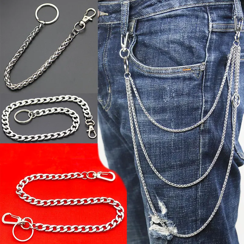 More Than 20 Styles DIY Chain Stainless Steel Long Metal Wallet Leash Pant Jean Keychain Ring Clip Men's Hip Hop Jewelry | Украшения и