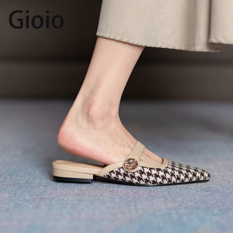 

2021 New Fashion Muller Shoes Flat Bottomed Half Slippers Women's Cool Shoes Baotou Color Matching Outer Wear