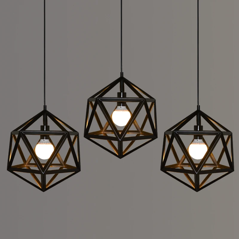 

Retro Iron Cage Shape Creative Personality Chandelier Disc 3 Bar Dining Room Hexahedron Chandelier Kitchen Lights Hanging