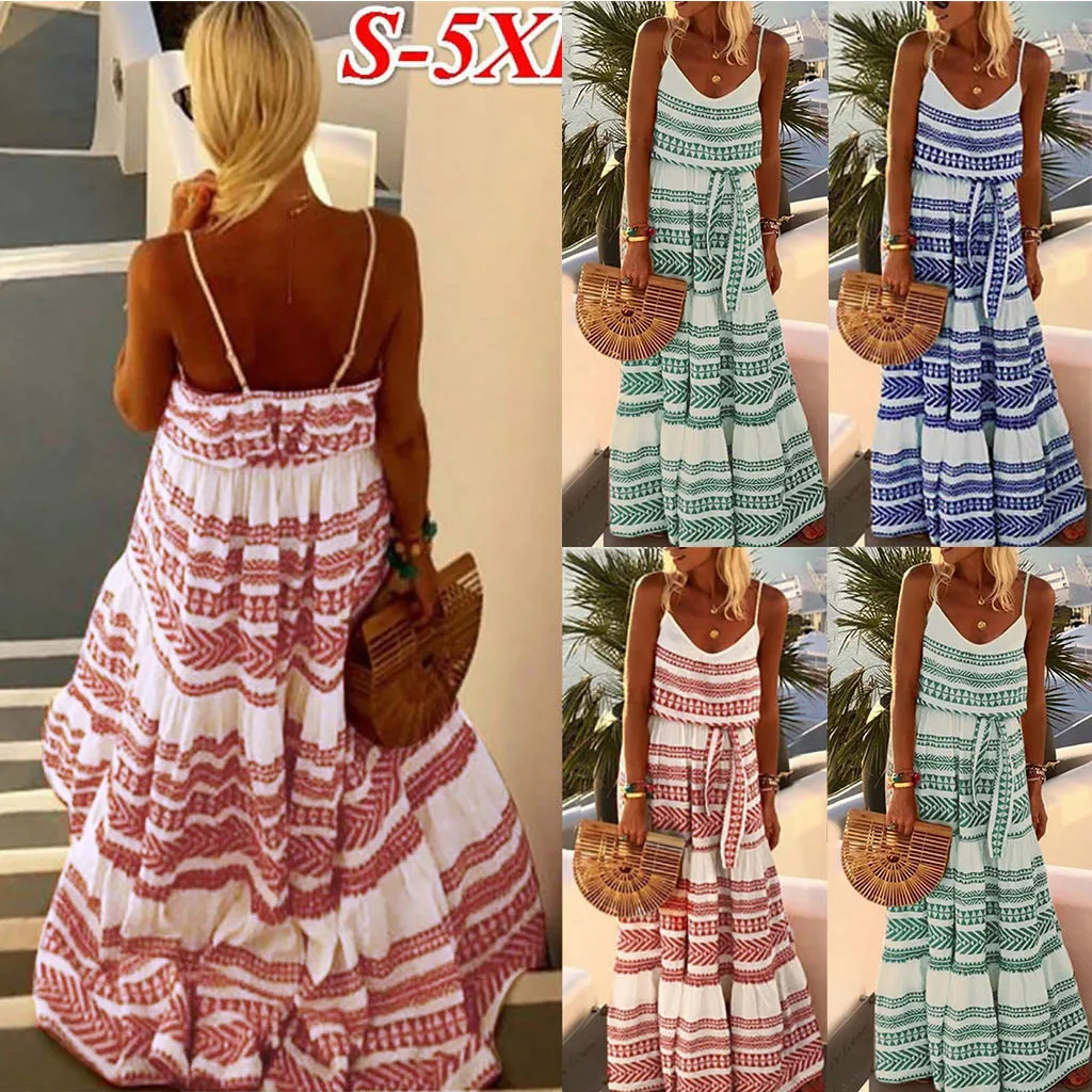 Женский Повседневный Сарафан в полоску Boho свободный пляжный сарафан размера
