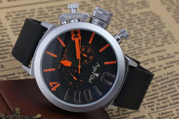 Роскошные брендовые новые мужские спортивные черные резиновые классические U круглые автоматические механические наручные часы с левым крюком большие 50 мм Серебристые часы - Цвет: Silver Orange