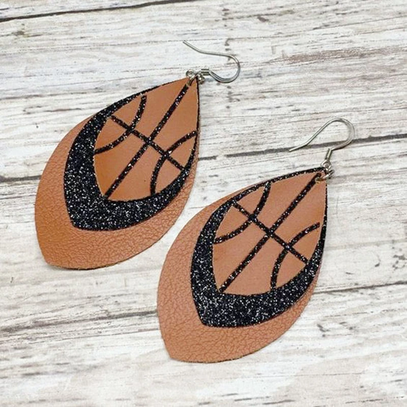 2019 New Triple Layered Faux Leather Basketball Teardrop Leaf Earrings 3D Fashion School Cheer Sports We Can Customize | Украшения и