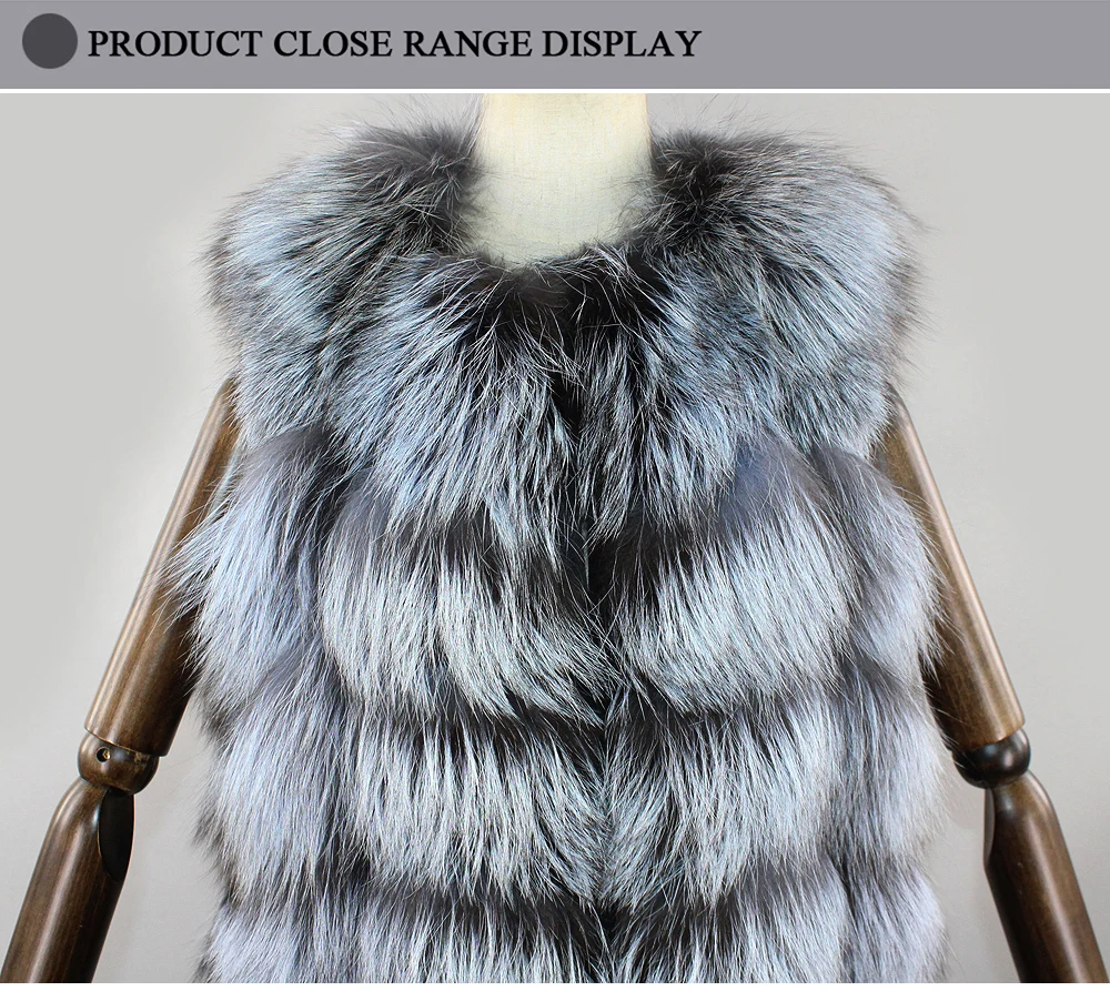 Genuine Real Silver Fox Fur Vest Natural Fur Jacket female Warm Vest Waistcoat long Fur Coats Real Fur Coat Silver Fox Vest