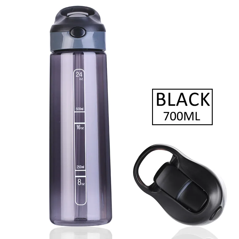 Plastic Water Bottle Sport Brief Tumbler Flask Botella Agua Climbing Hiking Camp Tour Shaker Bottle 700ml My Bottle - Цвет: NEW Black