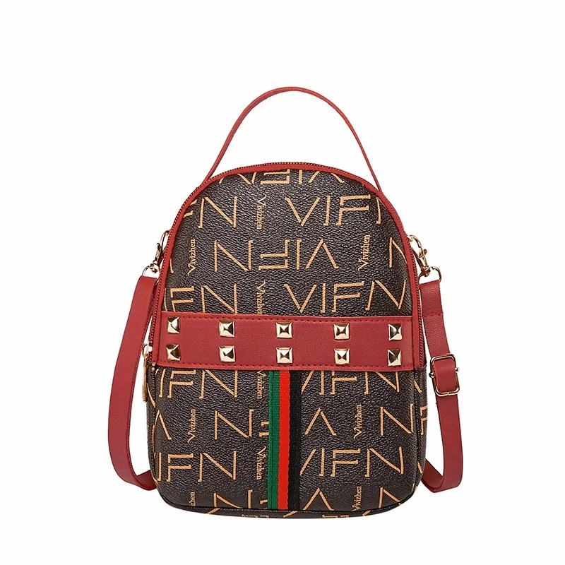 Red Women Small Backpack Fashion Rivet Mini Backpacks For Female Knapsack Purse - Color: Red